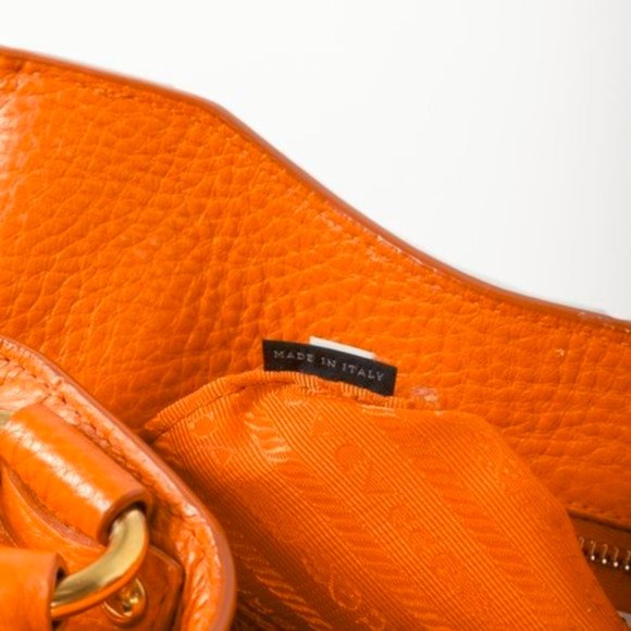 Prada Daino Push-Lock Orange Leather Tote - Picture 6 of 11